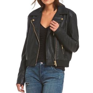 LIKE NEW! FREE PEOPLE Black Faux Leather Bomber